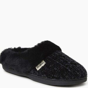 NWT Dearfoams Women's Claire Cable Knit Chenille Clog Black L (US 9-10)